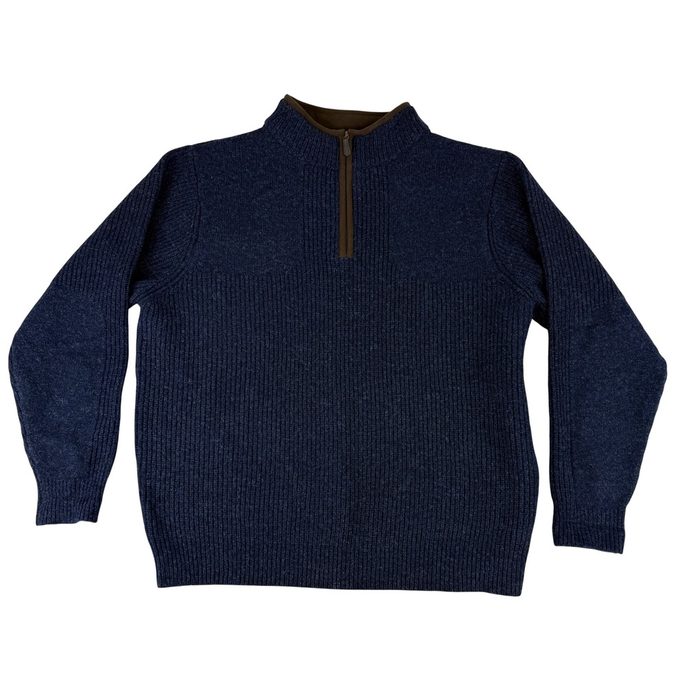 LL Bean Quarter Zip Sweater Mens L Blue Merino Lambswool Ribbed Pullover 237808